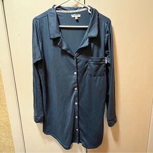 Blue Button Down Nine West Sleep Shirt / Dress with Pocket, Size Small, Soft